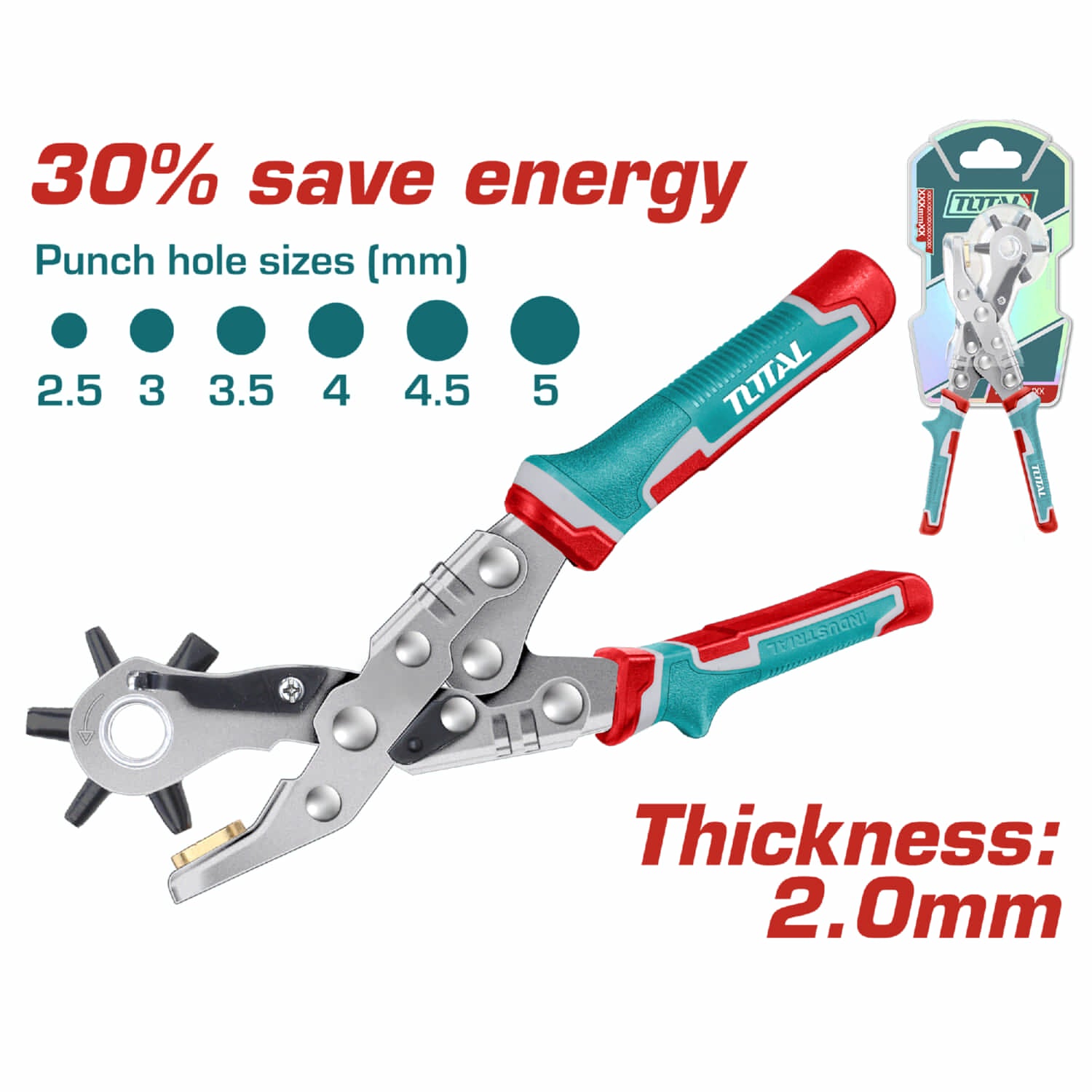 Abre huecos Perforadora de Cuero con mango ergonómico.  Ahorra 30% de energía