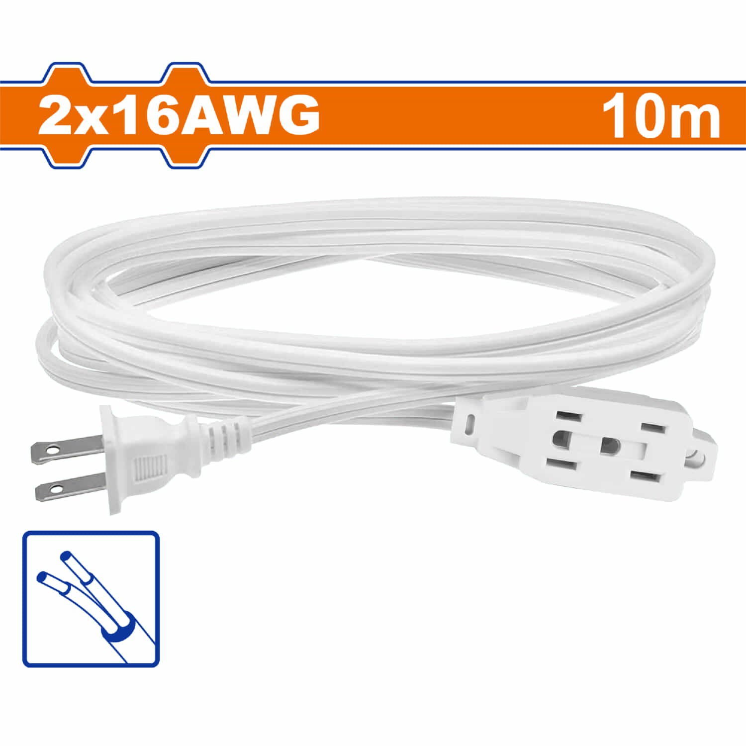 Extensión Eléctrica Polarizada 125V-60Hz 2x16AW Long 10m Corriente: 13A Cable Americano.