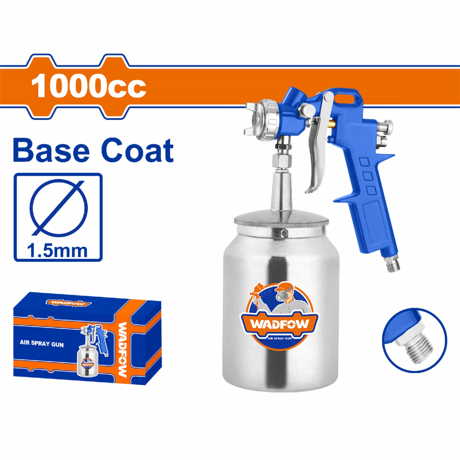 Pistola spray para Pintar 1000cc. Boquilla: 1.5mm. Ideal capa base. Presión: 3-4 bar. De aire para compresor