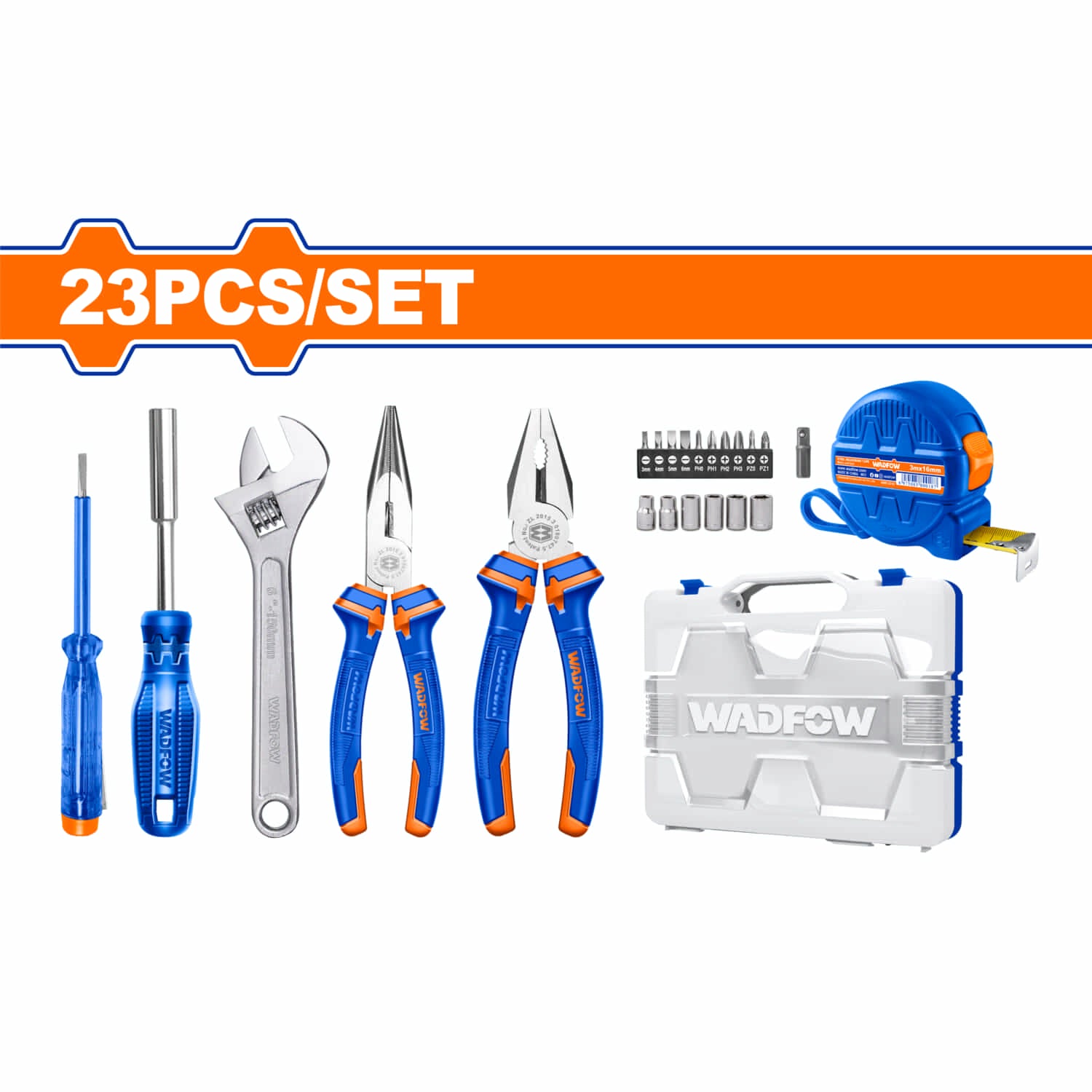 Herramientas Manuales 23 pzs.(Cinta métrica, alicate,destornillador,socket) (Juego)