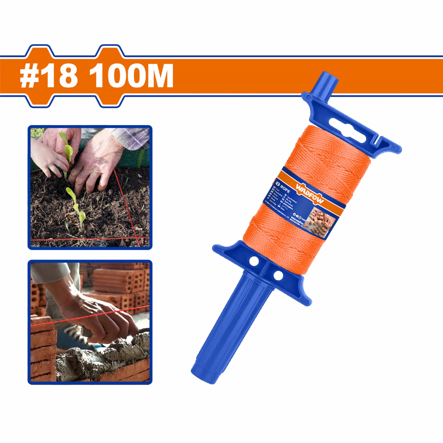Hilo de albañil #18 Longitud: 100m Color Naranja Resistente al moho. Cuerda de Construcción. Linea cordel