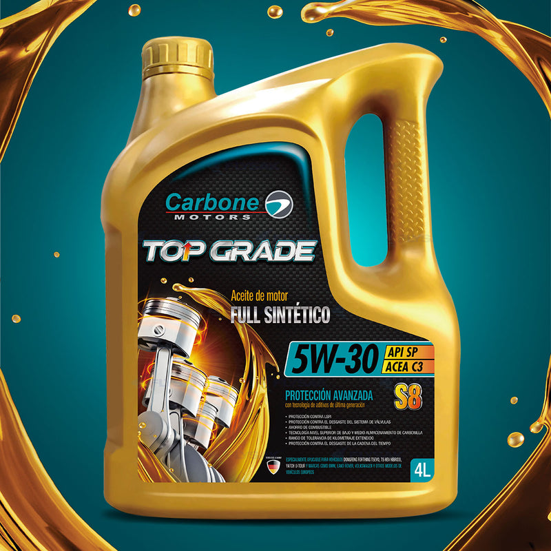 aceite de motor api sp 5w30 full sintético (top grade) gasolina s8 acea c3  carbone motors (4lts)