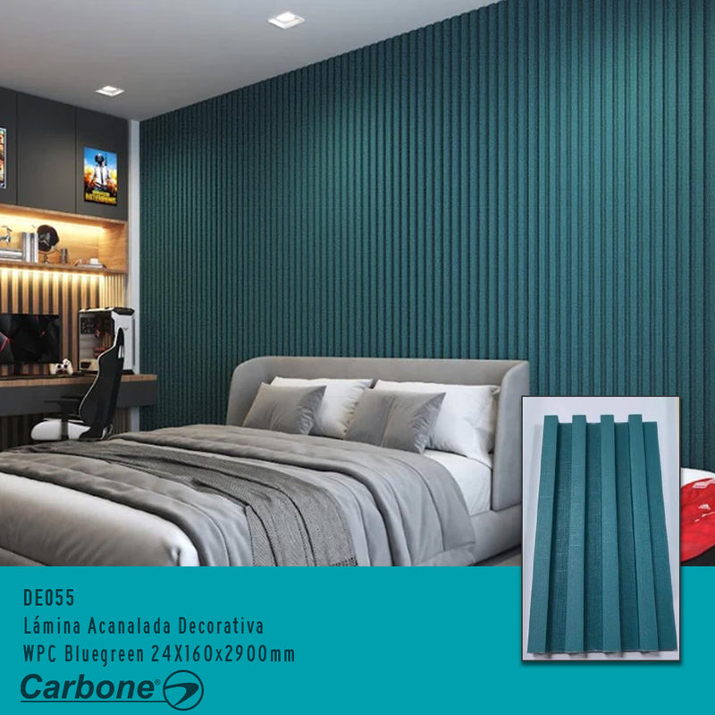Lámina Acanalada Decorativa WPC BlueGreen 24X160x2900 mm