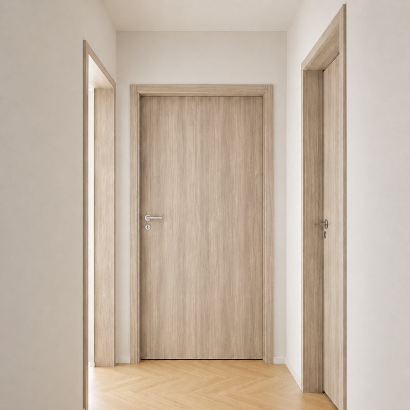 Puerta WPC 45mm madera interior Pino 70x215cm incluye marco completo y herrajes silver. Altisima calidad y resistencia