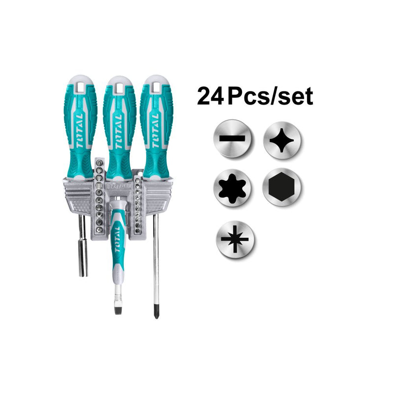 Juego de 24 piezas de destornilladores y puntas.