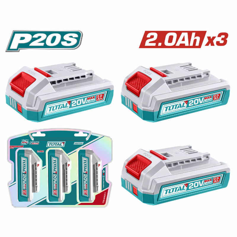 Baterías Inalámbricas 20V 2.0Ah Indicador LED Se vende en Set de 3 Baterías