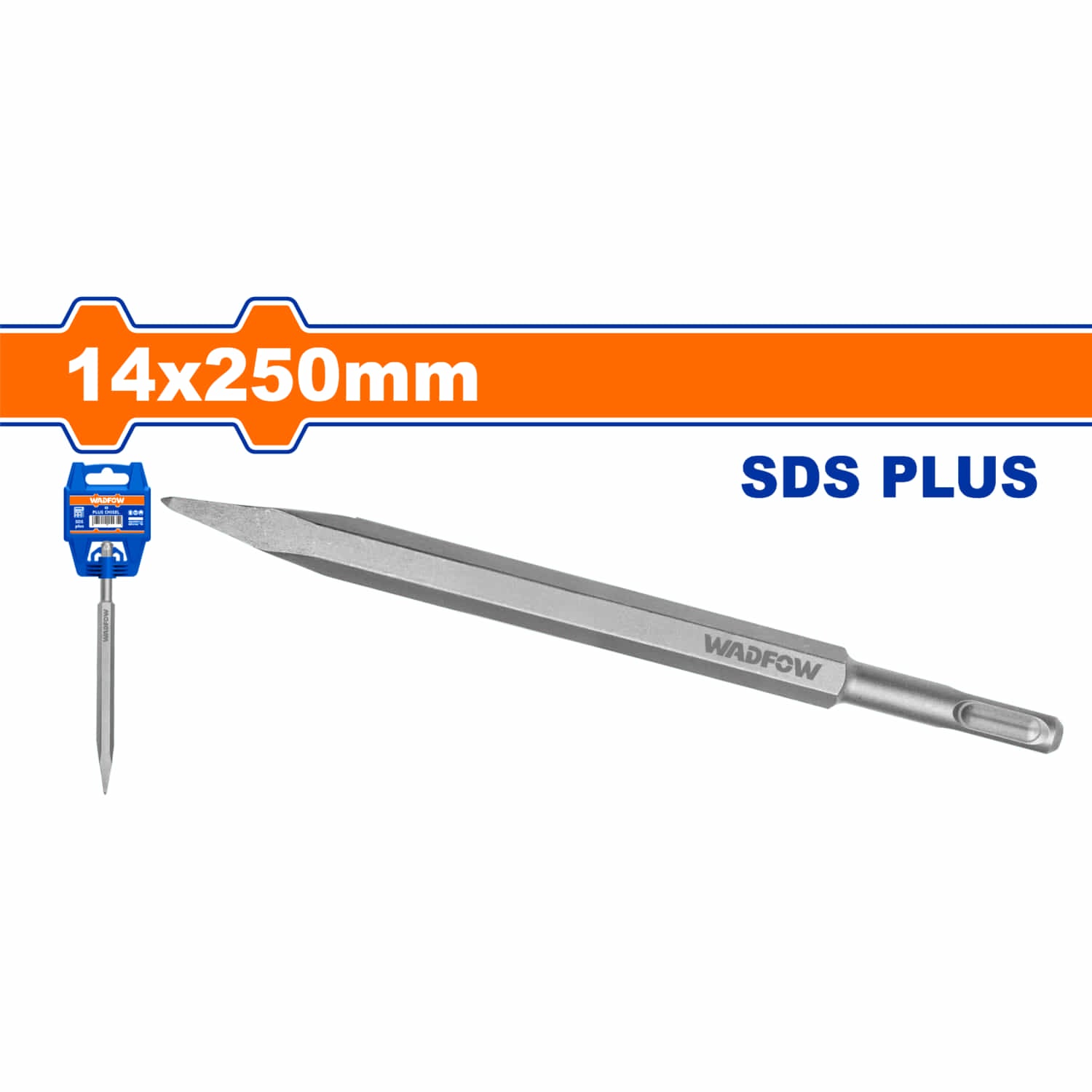 Cincel SDS Plus de punta 14x250mm. Cromo-Vanadio. Superficie arenada.