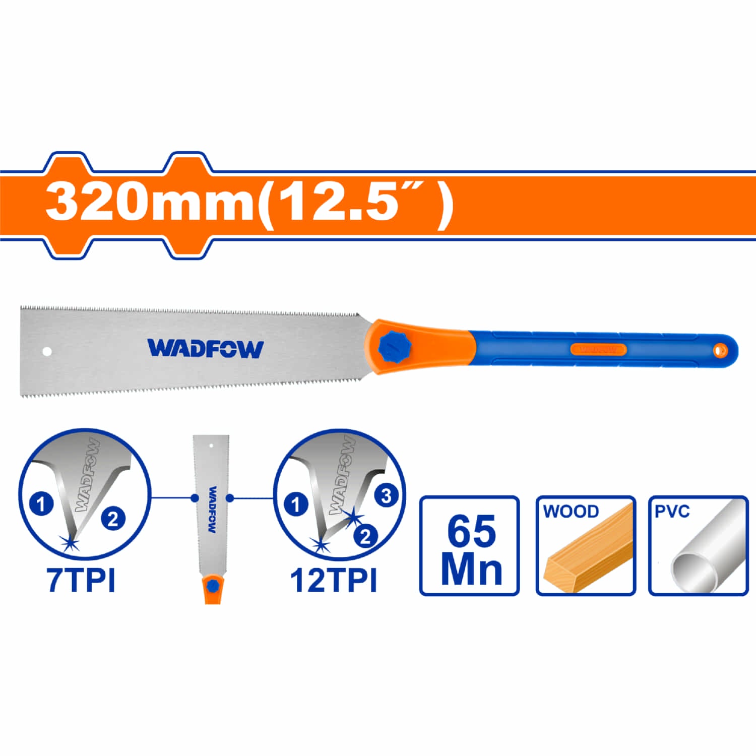 Serrucho Japonés de Doble Filo Sierra de Tracción 12.5" Longitud total: 650mm 7TPI 12TPI 65Mn Corta Madera y PVC