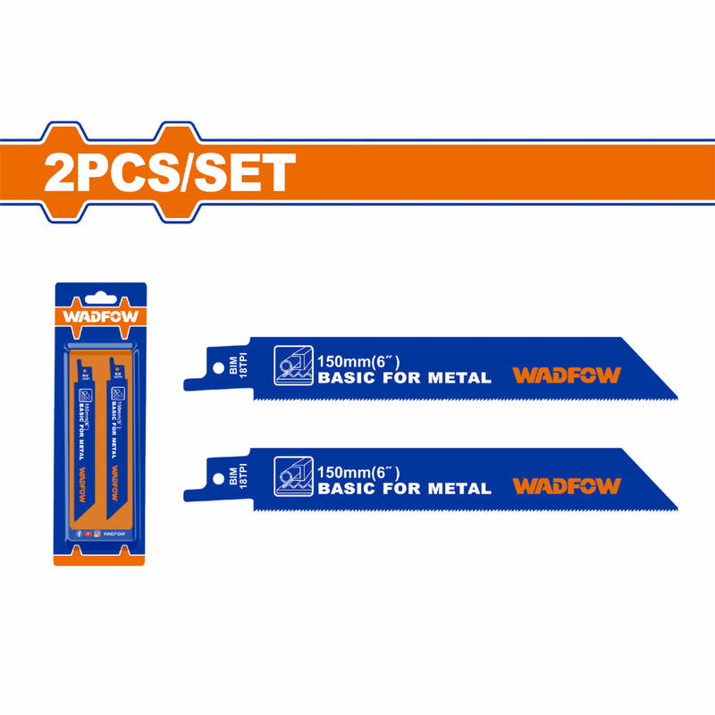Hojas de sierra sable para metal. 150mm(6") 18TPI. Set de 2 piezas.