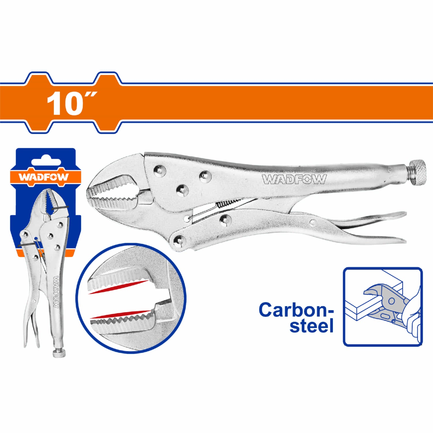 Alicate de presión 10" mandibula recta. HRC38°-HRC48° Acero al carbono.