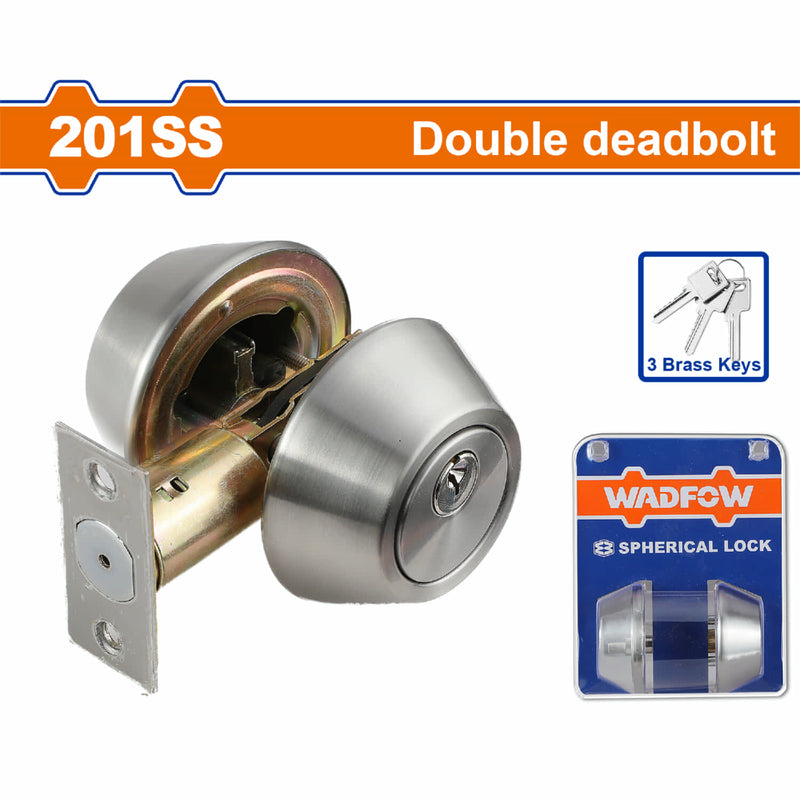 Cerrojo de doble cilindro 65mm inoxidable satinado. Incluye 3 llaves. Cerradura con llave