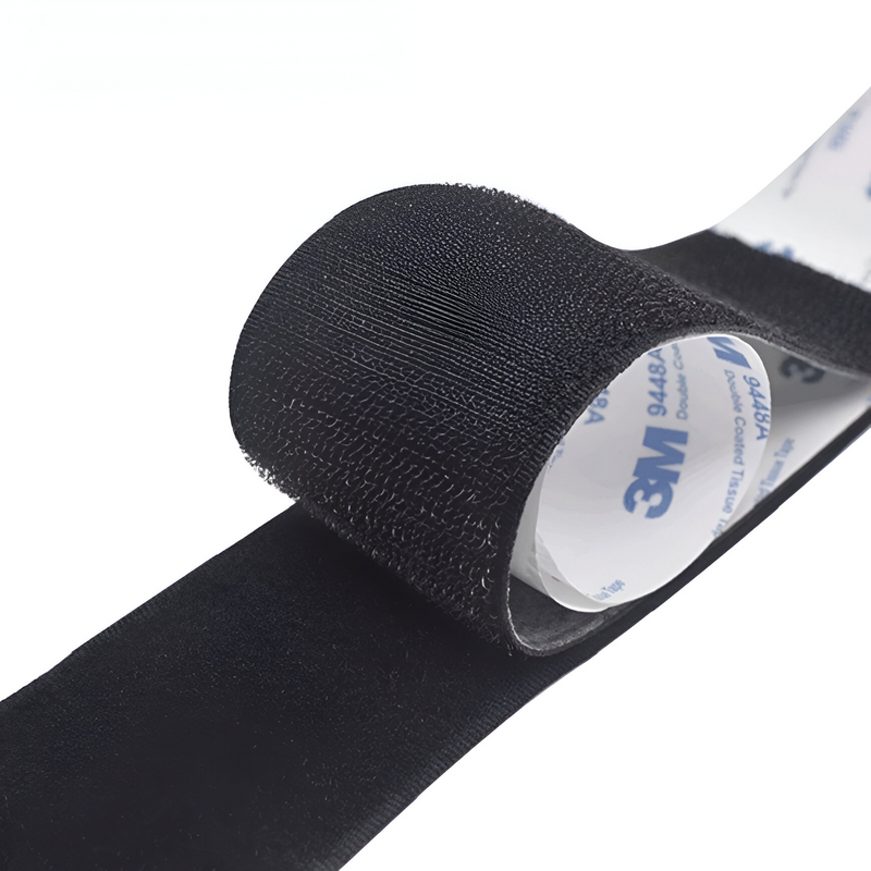 Cinta adhesiva de velcro para pegar sin abrir huecos, 25 mm ( 1")  x 3 m, color negro.