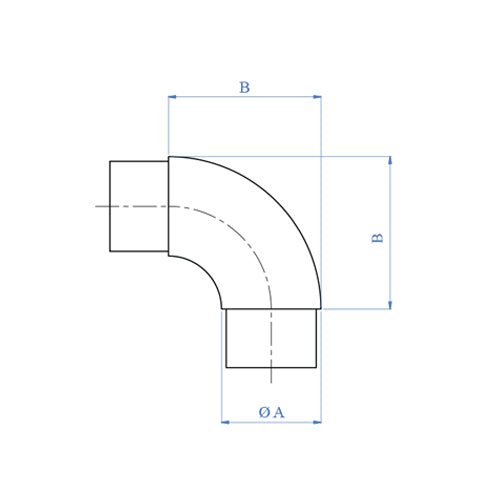 Codo de 90. Para tubo de 2". Satinado, Acero inoxidable.