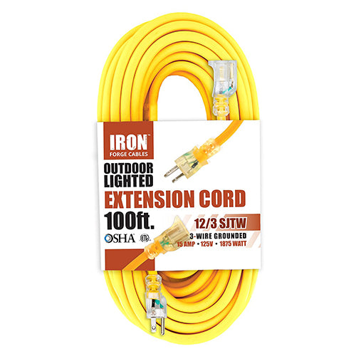 Extension exteriores 12/3 100 pies 125 Volt,  amarilla Heavy Duty