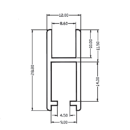 Perfil inferior zócalo para puertas corredizas de vitrina. 2mts. Anodizado. Para vidrio 5-6 mm.