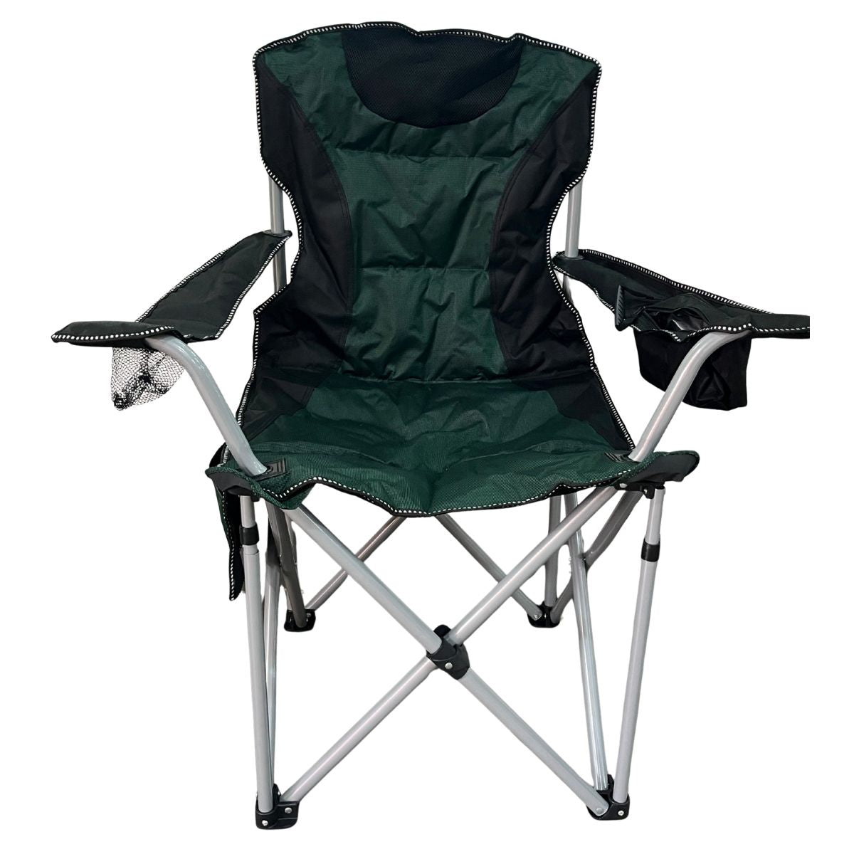 Silla plegable color verde con negro de 45cm x 50cm x 80cm con cooler y portavasos