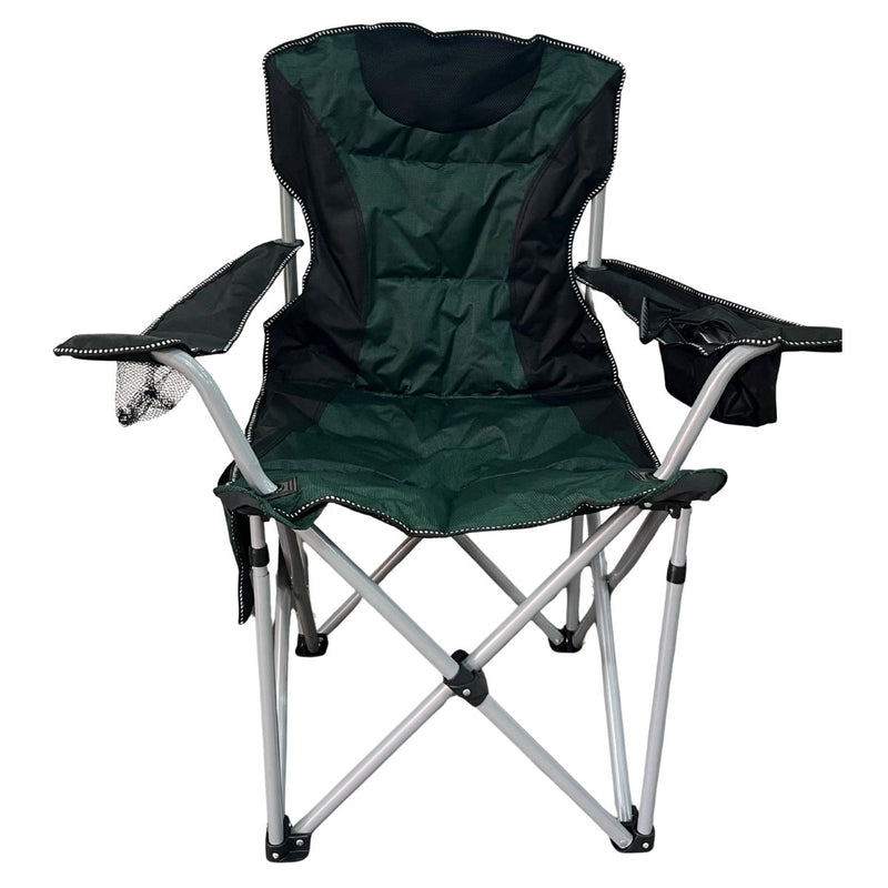 Silla plegable color verde con negro de 45cm x 50cm x 80cm con cooler y portavasos