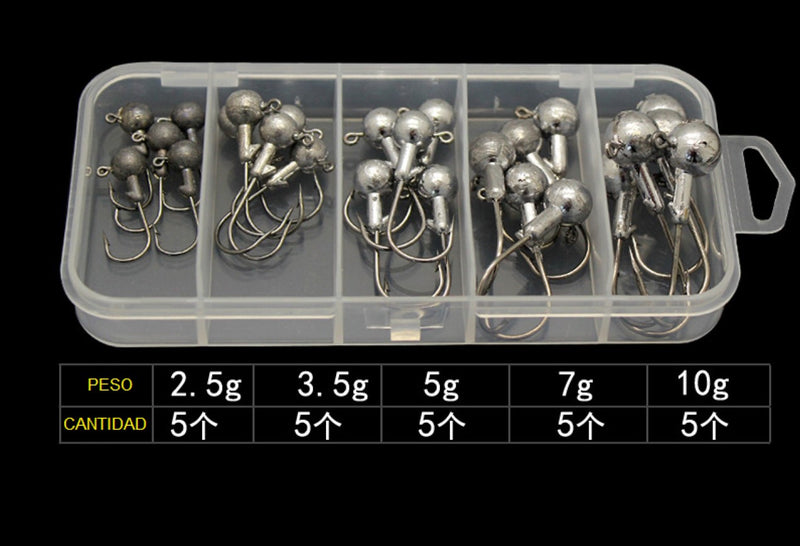 Anzuelo con plomo caja 25 Uds. 2.5g-10g