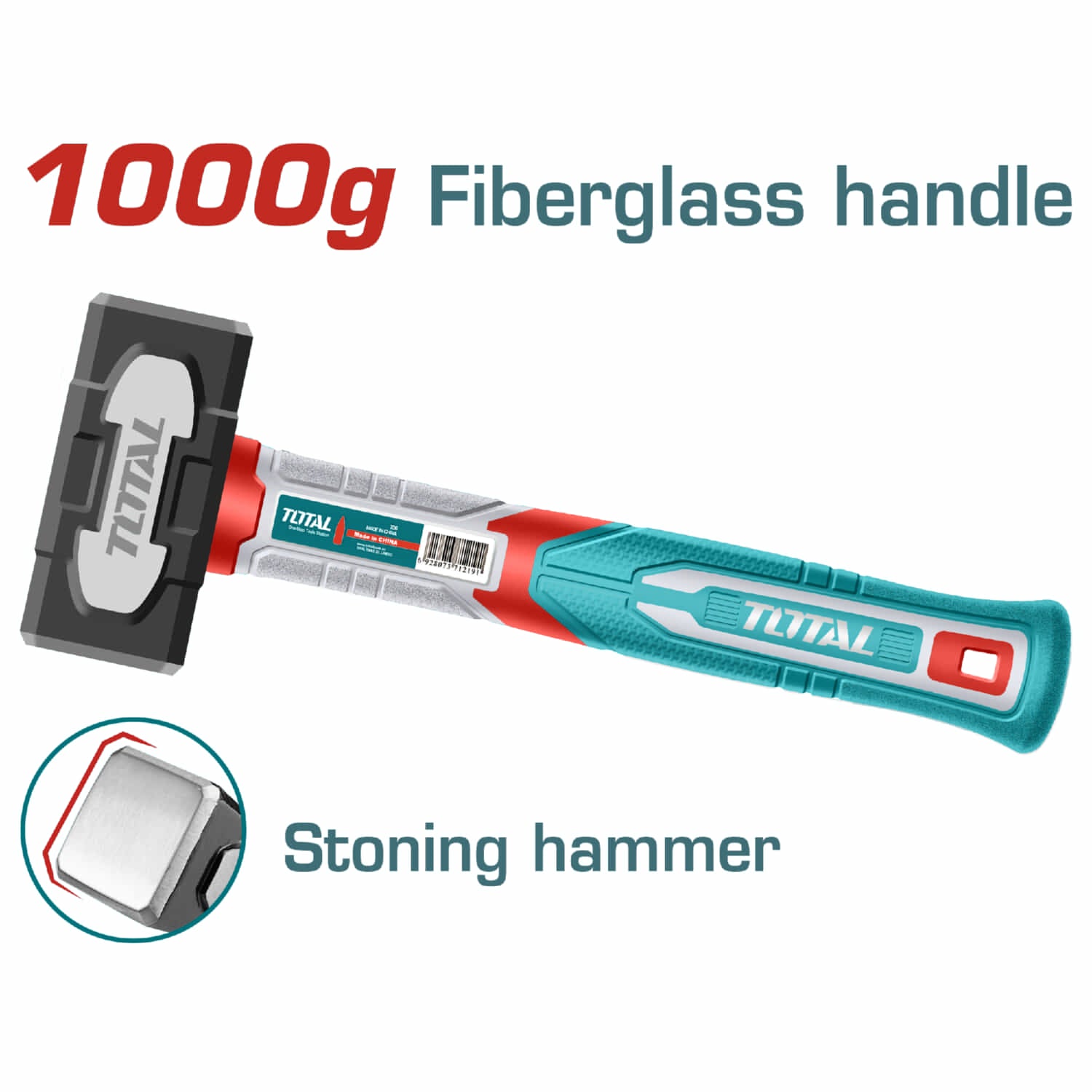 Mazo Forjado 1000g. Tratamiento térmico. Acero al carbono #45. Mango Fibra de Vidrio.