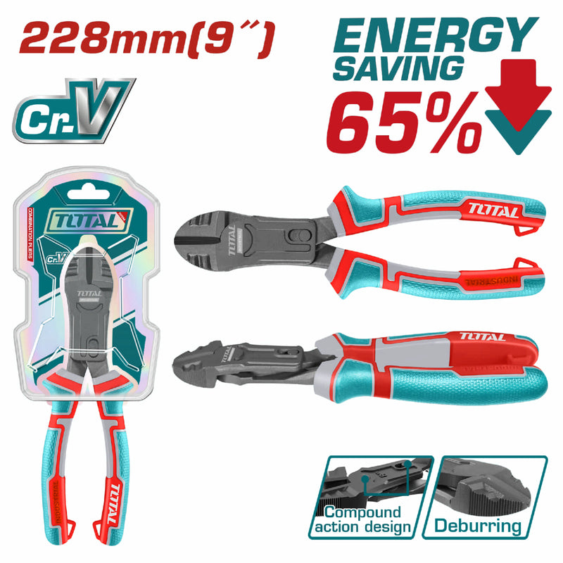 Alicate de corte diagonal de acción compuesta 9"/228mm Cr-V. 65% ahorro de energía.