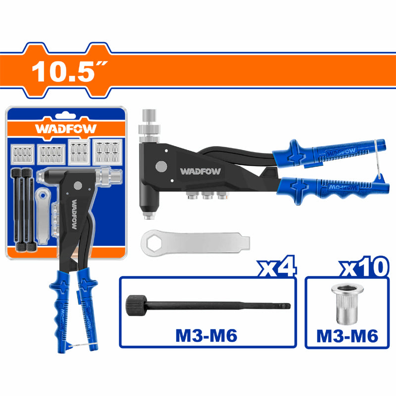 Remachadora remaches con rosca de 10.5" con Llave, mandriles y tuercas. Se vende en Kit.
