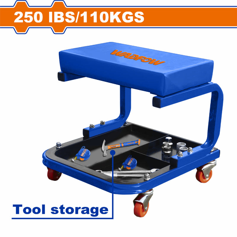 Silla para mecánico con ruedas. Soporta 250 Lbs /110Kg. 4 ruedas de 360º giratorio.