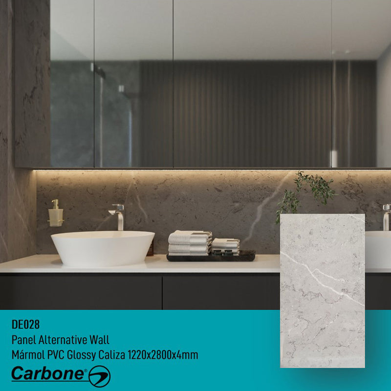 Panel Decorativo Mármol PVC  1.22 m x 2.80 m x 4 mm. Acabado: Glossy Caliza