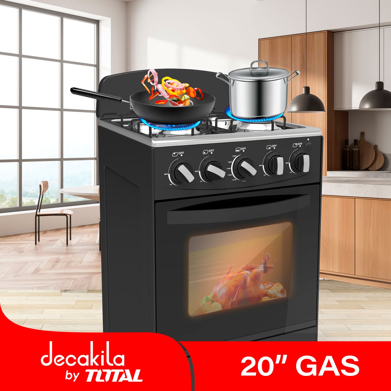 Estufa 20" a gas con horno 50L  con 4 quemadores para cocina