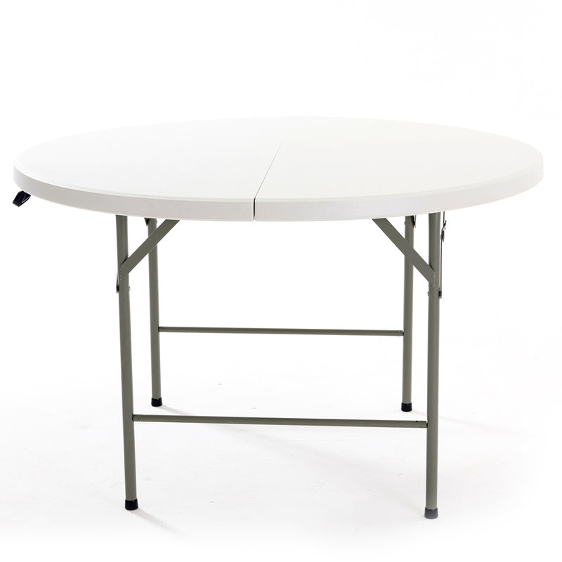 Mesa plástica plegable redonda 47" de diámetro (120 cm) (HDPE) con marco de acero revestido.