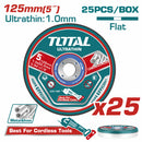 Discos de corte de metal ultrafino 5" x 3/64" x 7/8" con Centro Plano. Set 25 piezas.