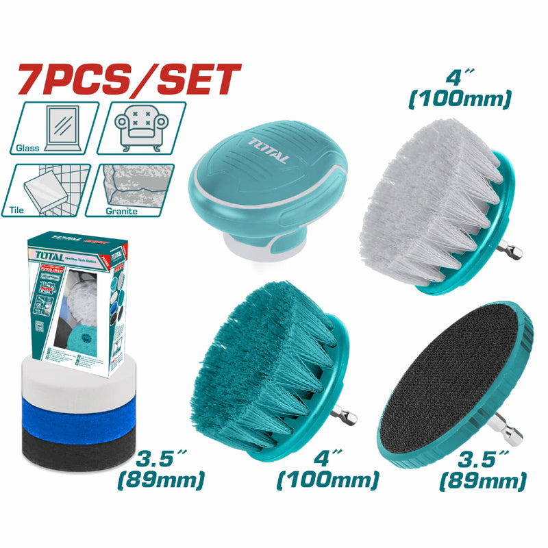 Cepillos para drill limpieza con accesorios. Incluye: Cepillos, almohadillas y soporte. Set de 7 piezas.