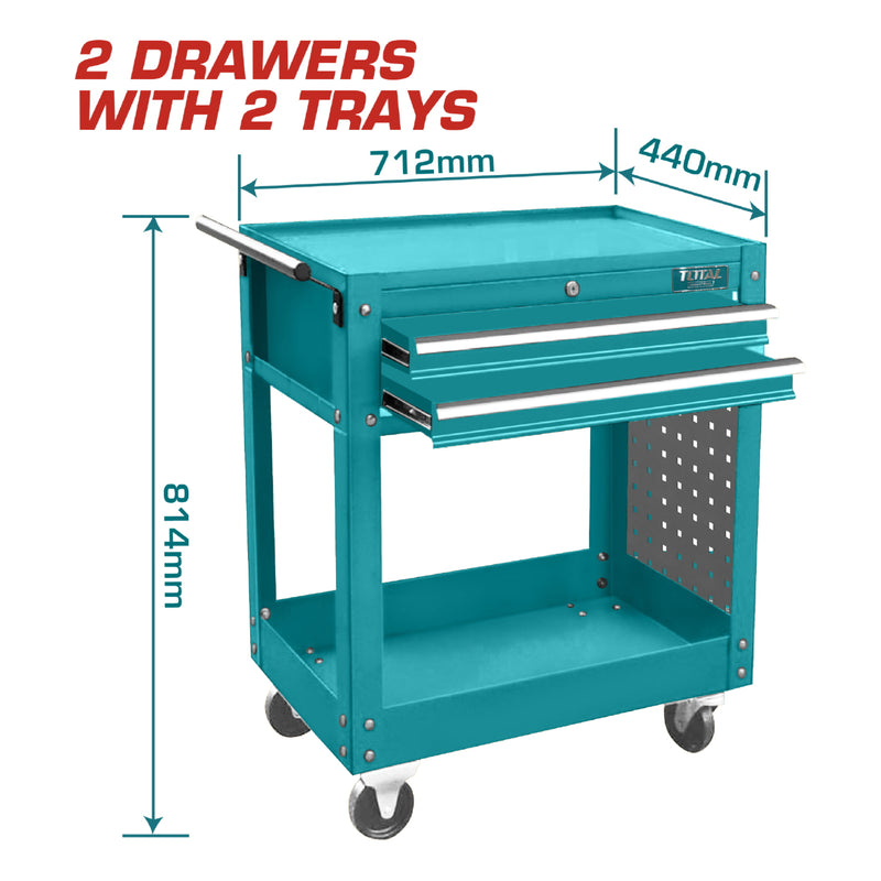 Carrito de servicio mecánico para taller con ruedas 2 bandejas 2 gavetas