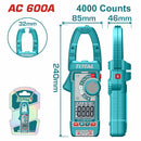Medidor De Abrazadera Pinza Amperimétrica 4000 Cuentas. AC 600A. Con Retención De Datos. Resistencia 400Ω.