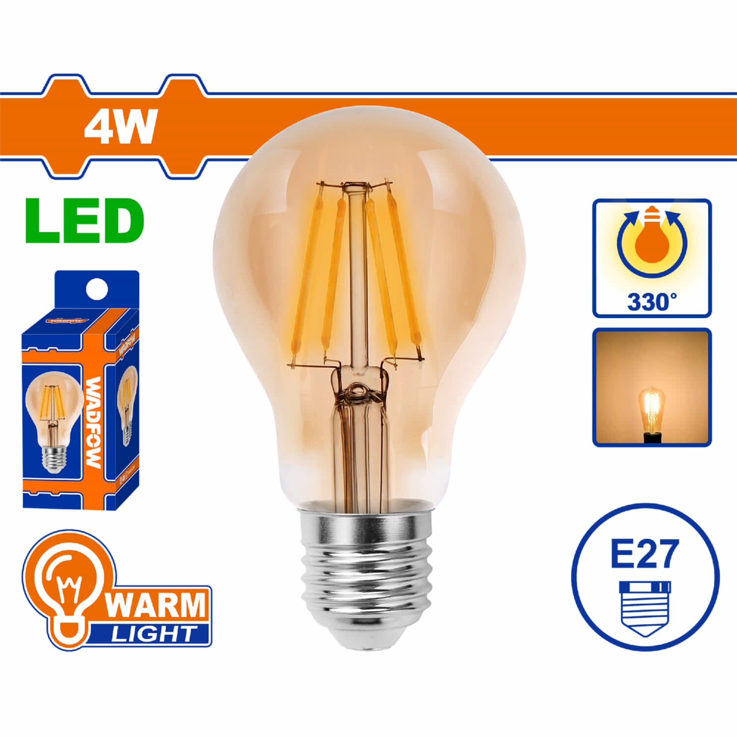 Bombillo Filamento LED 4W 2200K 100~240V/50-60Hz. Luz Cálida. 15000 horas. 400 Lumens. Base E27.