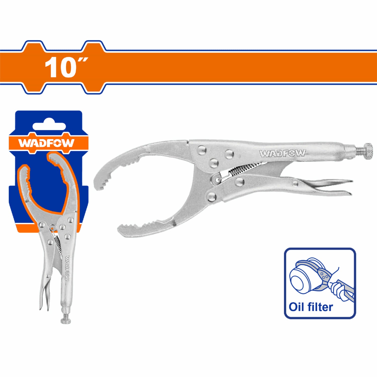 Alicate de Filtro de Aceite Ajustable 10". Acero Al Carbono. Apertura: 50-110mm. Pinza