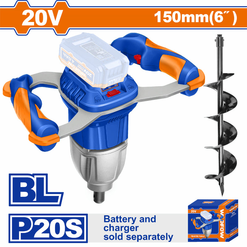 Ahoyadora Pilotera Inalámbrica 20V. Motor sin escobillas. Diámetro: 150mm Batería y cargador por separado.