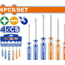 Destornilladores Plano y Phillips 45CS. Acero al carbono. Mango redondo. (6 piezas). Magnético.