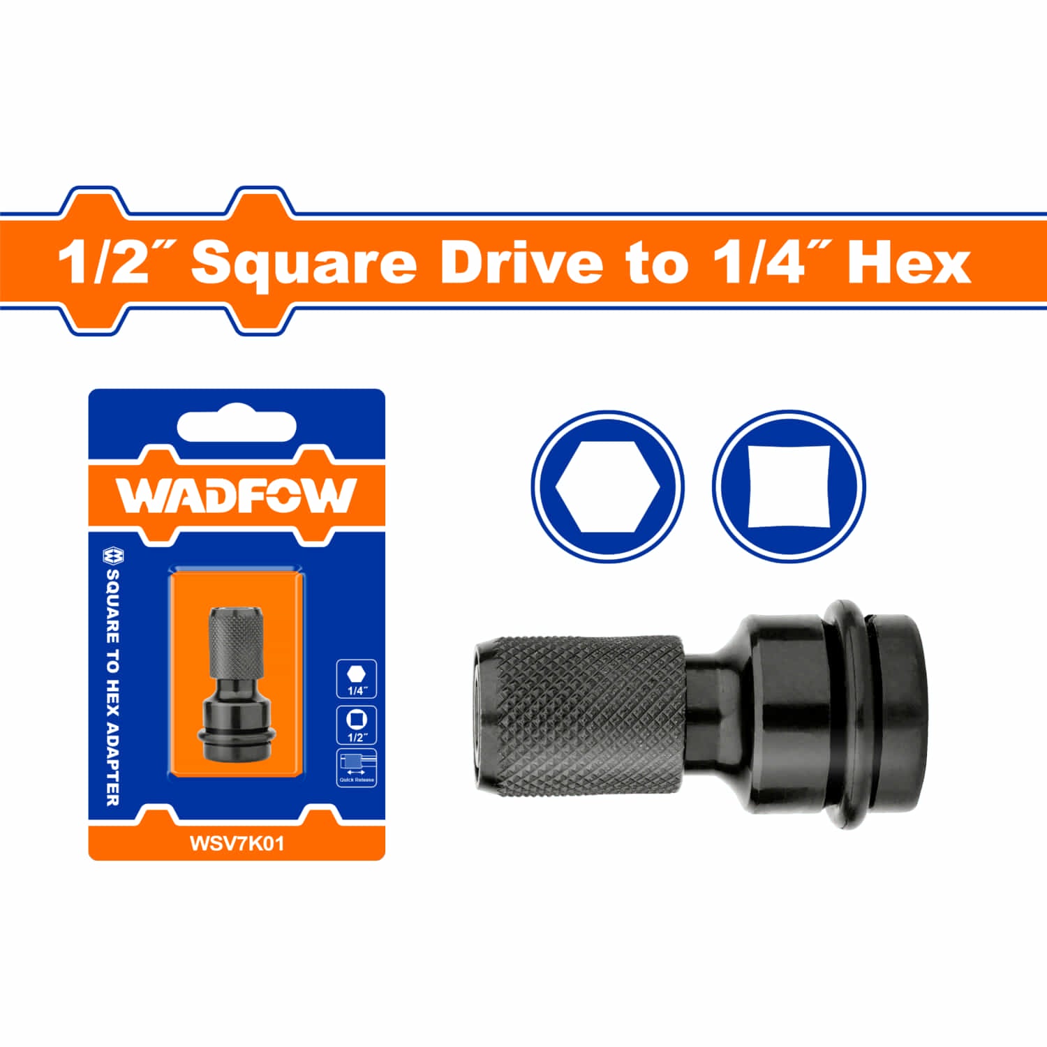 Adaptador para dado de impacto. 1/2" cuadrado a 1/4" Hexagonal.