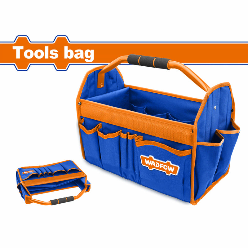 Bolso caja de herramientas de 16" Carga máxima: 12Kg. Mango acolchado. Construcción plegable.