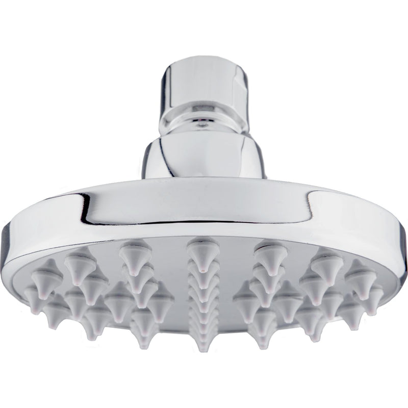 Regadera ducha de plato redonda de 4” sin brazo y chapetón. Cuerpo en acero inoxidable 304 .