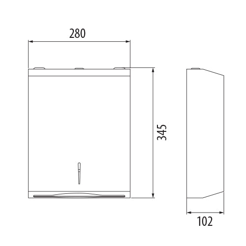 Dispensador papel mano cuadrado 280x348x102 mm. Inox 304 satinado.