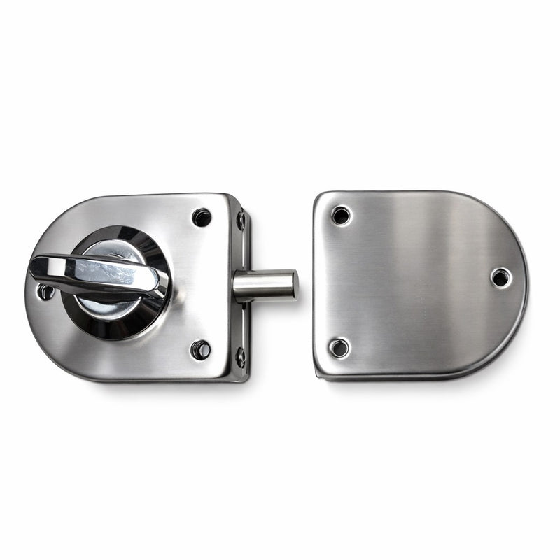 Cerradura sin llaves (pasador) p/puertas Dobles No requiere perforacion en vidrio 8 a 12 mm Satinada