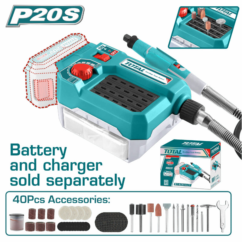 Moto Tool Inalambrico 20V. Batería y cargador se venden por separado. Incluye 40 Accesorios.