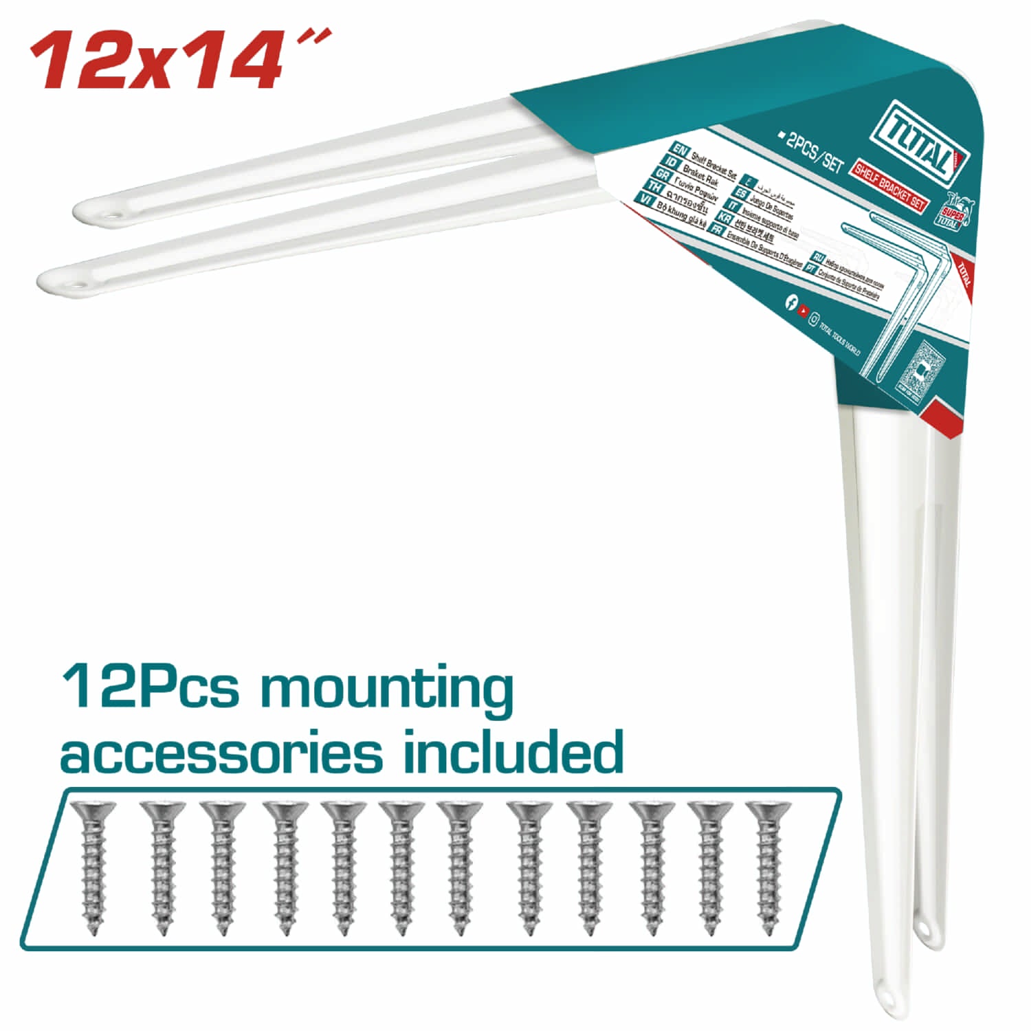 Soportes de Repisas 12x4" Esp. 1.2mm. 6 puntos de fijación. Cap. 30Kg (por par). Set de 2 piezas. Pie de amigo escuadras