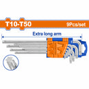 Llaves Torx de brazo extralargo de 9 piezas. T10-T50. Cr-V (Juego)
