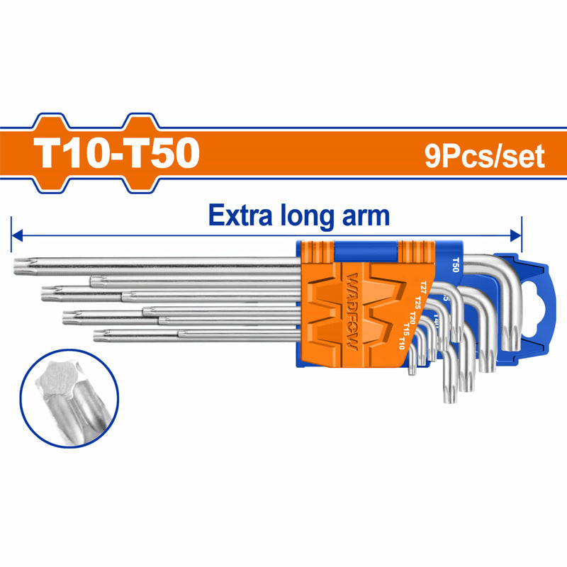 Llaves Torx de brazo extralargo de 9 piezas. T10-T50. Cr-V (Juego)
