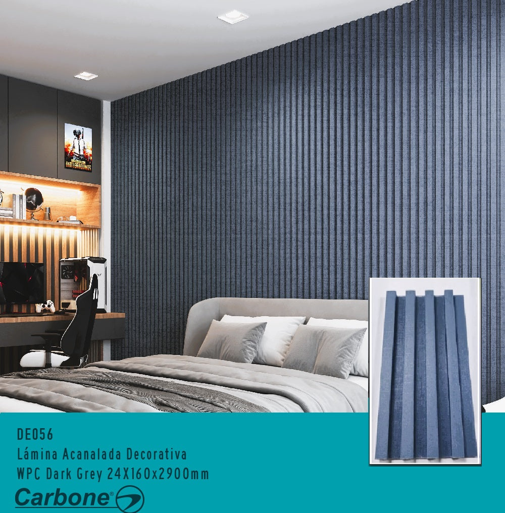 Lámina Acanalada Decorativa WPC Azul Gris 24X160x2900 mm