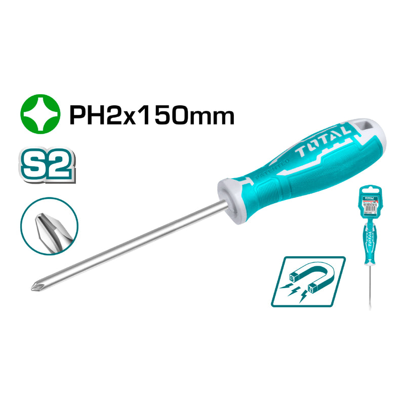 Destornillador de estrella PH2. Diam. 6.0 mm. Largo 150 mm.