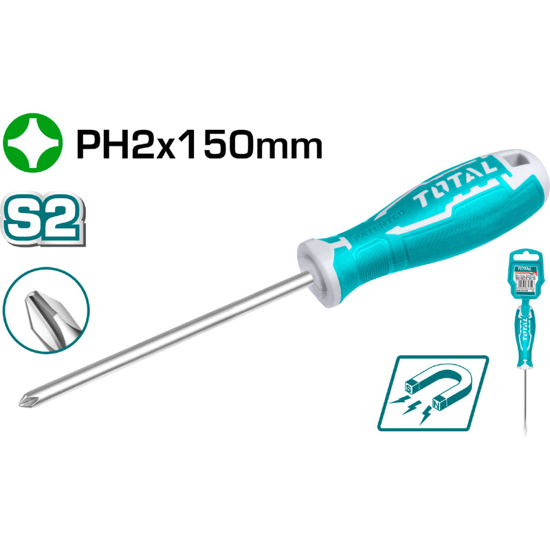 Destornillador de estrella PH2. Diam. 6.0 mm. Largo 150 mm.