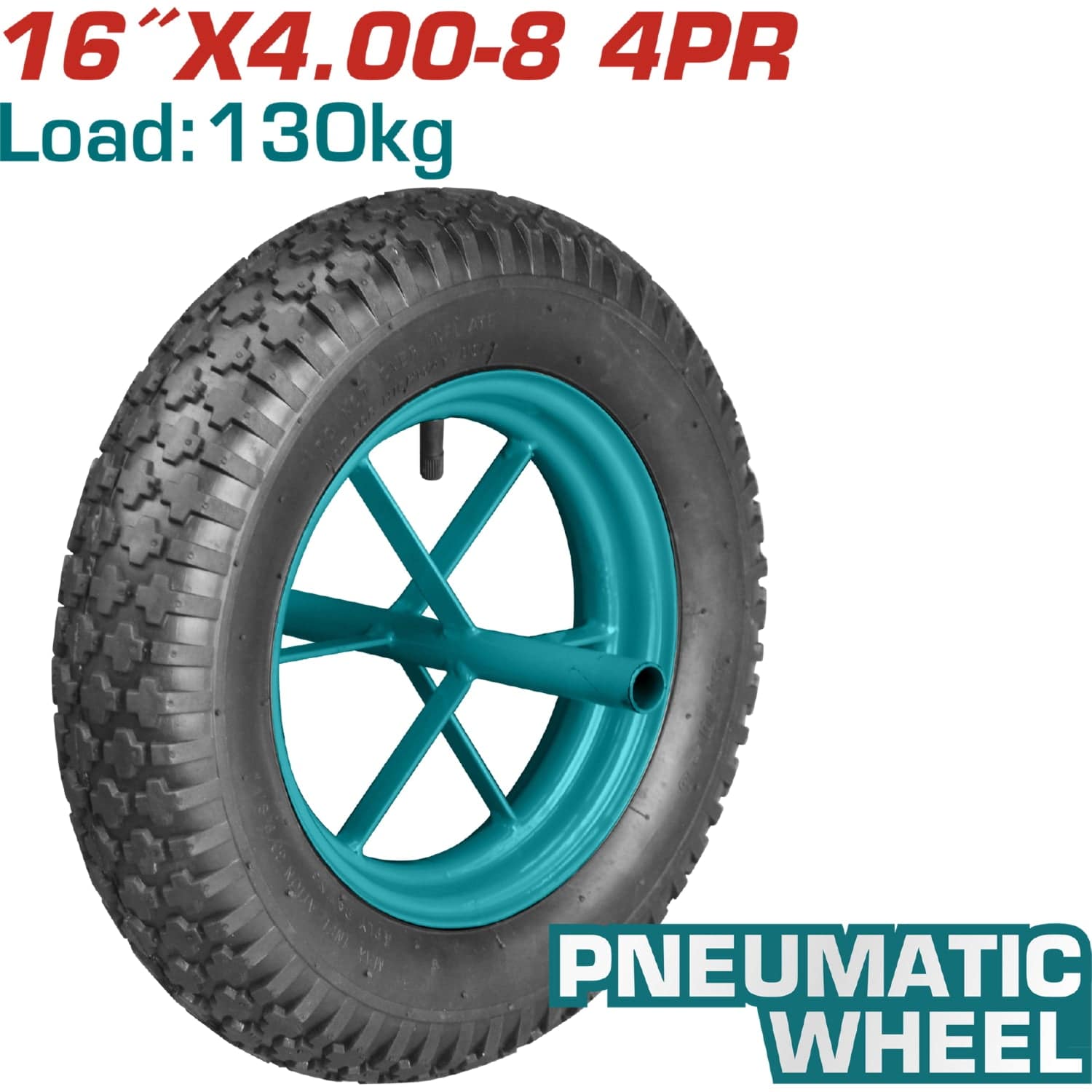 Rueda Neumatica Para Carretillas De 130 Kg. De 16" X 4.00-8. - 4 + PR, Con Líneas De Diamante.